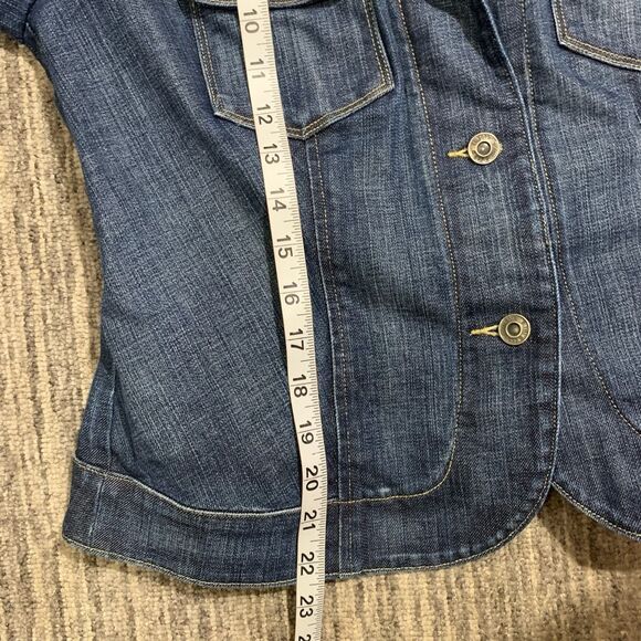 Vintage Y2K Talbots Stretch Women's Size 10 Blue Denim Trucker Jacket Buttoned - Picture 5 of 6